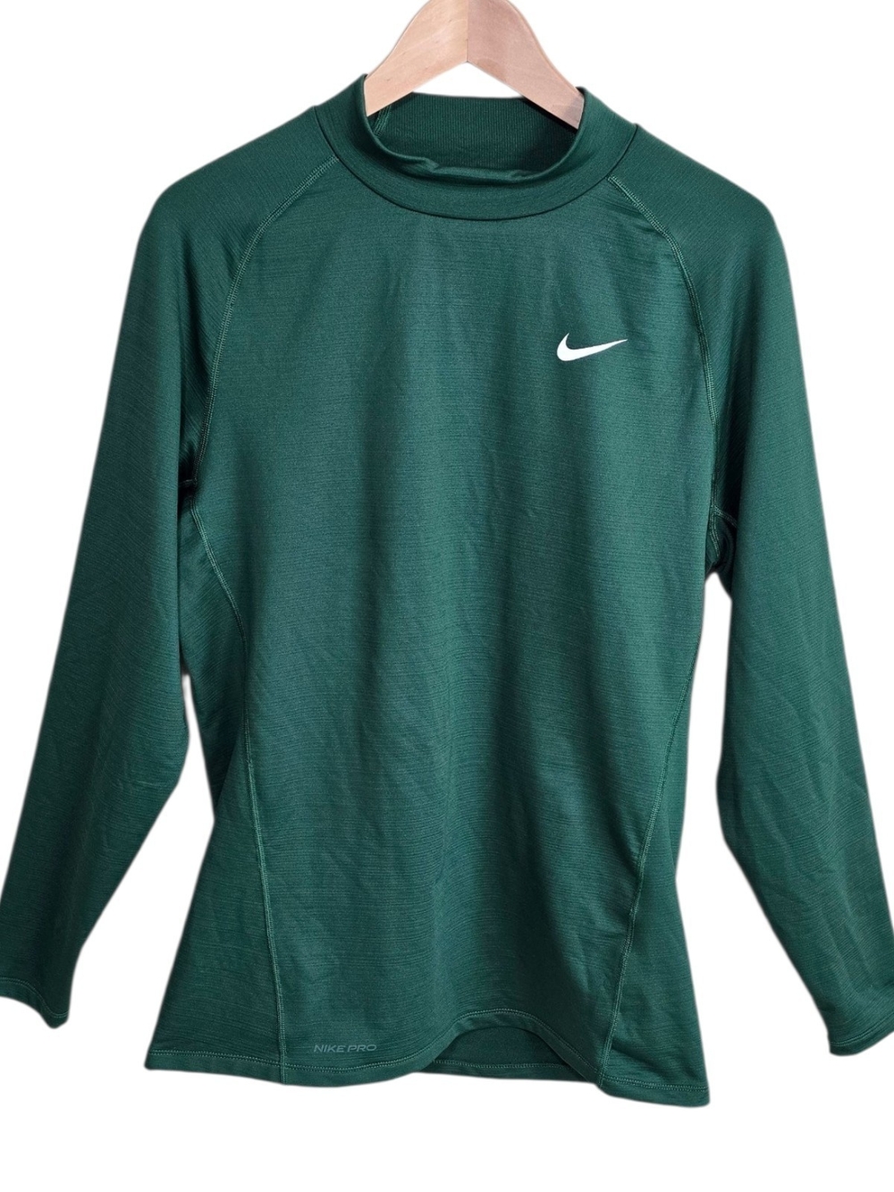 Nike Pro Dri-FIT Mock Neck Long Sleeve Shirt Dark Green Men L Baselayer Training